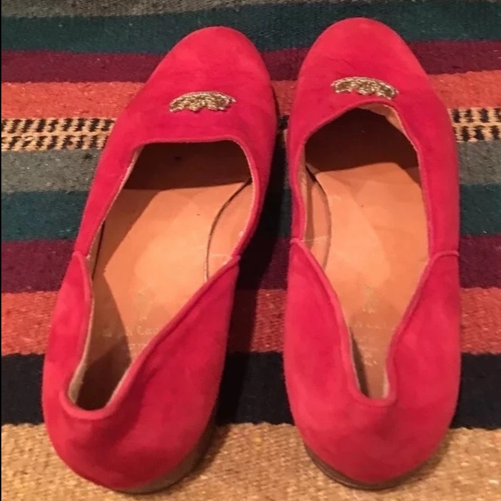 RALPH LAUREN Collection Red Suede Tuxedo Flat Classic Lion Crest 8.5M Italy Rare - Picture 7 of 11